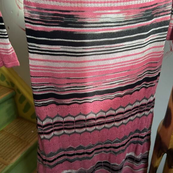 Guess Jeans Y2K Pink Striped Crochet Long Sleeve Dress L - Picture 10 of 16